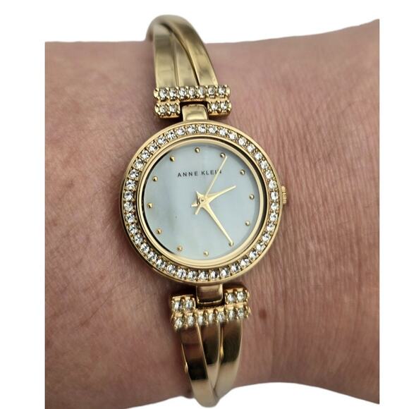 Anne Klein Gold Crystal Accent MOP Bracelet Watch AK/1464 – New Battery, Working - Picture 1 of 8